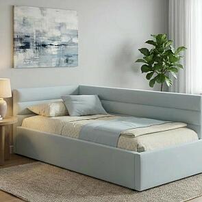 Кровать Aura с матрасом велюр мята пастель С П/М 1200x2000, ортопедическое основание, изголовье мягкое