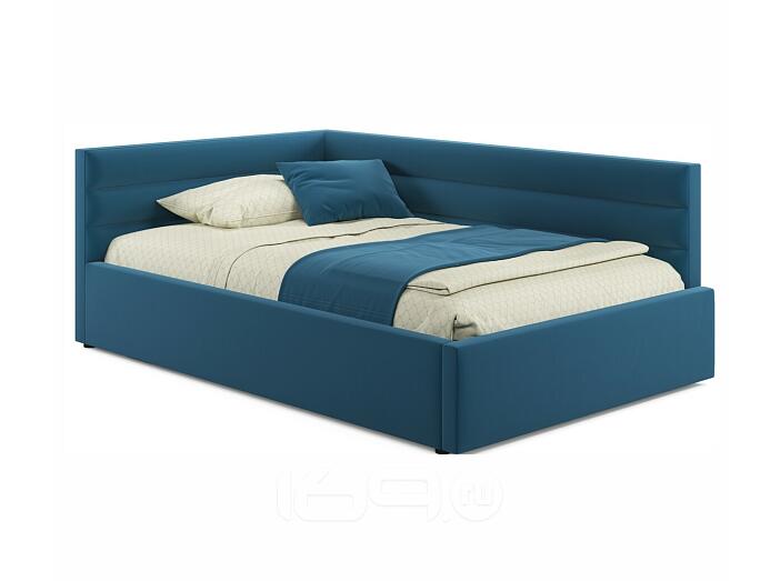Мягкая кровать Aura 1200 синяя с подъемным механизмом