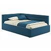 Кровать Aura с матрасом велюр синий С П/М 1200x2000, ортопедическое основание, изголовье мягкое