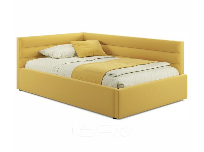 Мягкая кровать Aura 1200 желтая с подъемным механизмом