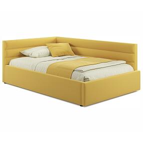 Мягкая кровать Aura 1200 желтая с подъемным механизмом