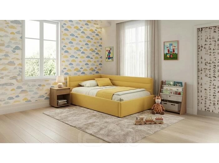 Кровать Aura с матрасом велюр желтый С П/М 1200x2000, ортопедическое основание, изголовье мягкое