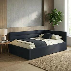 Кровать Aura с матрасом велюр черный С П/М 900x2000, ортопедическое основание, изголовье мягкое