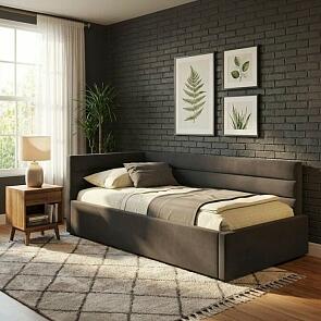 Кровать Aura с матрасом велюр шоколад С П/М 900x2000, ортопедическое основание, изголовье мягкое