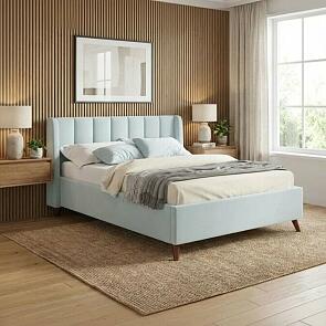 Кровать Betsi с матрасом велюр мята пастель С П/М 1600x2000, ортопедическое основание, изголовье мягкое