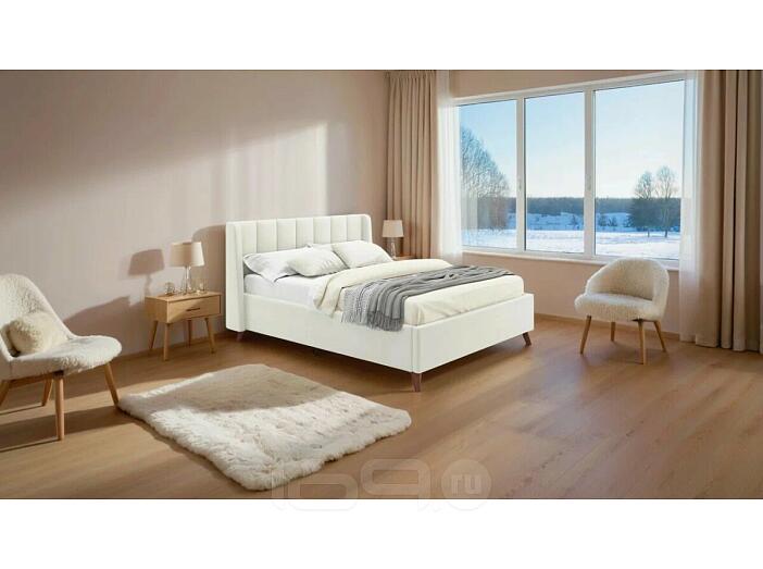 Кровать Betsi с матрасом велюр бежевый С П/М 1600x2000, ортопедическое основание, изголовье мягкое