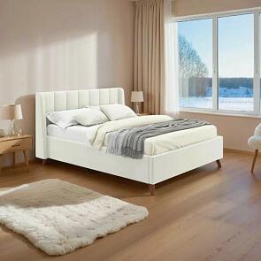 Кровать Betsi с матрасом велюр бежевый С П/М 1600x2000, ортопедическое основание, изголовье мягкое