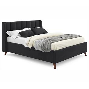 Кровать Betsi с матрасом велюр черный С П/М 1600x2000, ортопедическое основание, изголовье мягкое