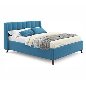 Кровать Betsi с матрасом велюр синий С П/М 1600x2000, ортопедическое основание, изголовье мягкое