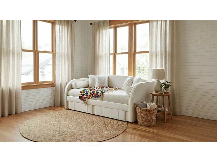 Кровать Elda с матрасом велюр бежевый без П/М 900x2000, изголовье мягкое