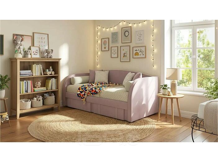 Кровать Elda с матрасом велюр лиловый без П/М 900x2000, изголовье мягкое