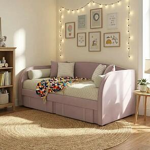 Кровать Elda с матрасом велюр лиловый без П/М 900x2000, изголовье мягкое