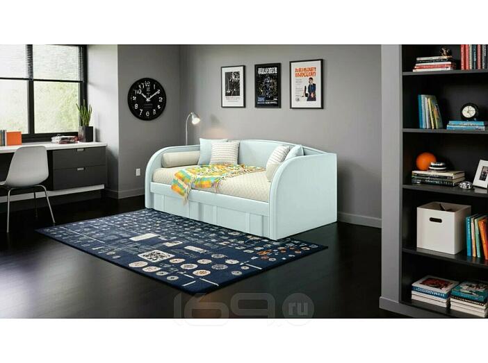 Кровать Elda с матрасом велюр мята пастель без П/М 900x2000, изголовье мягкое