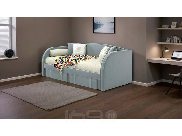 Кровать Elda с матрасом велюр серый без П/М 900x2000, изголовье мягкое