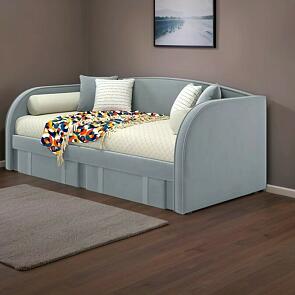 Кровать Elda с матрасом велюр серый без П/М 900x2000, изголовье мягкое