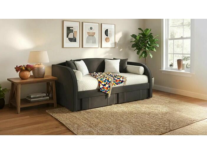 Кровать Elda с матрасом велюр шоколад без П/М 900x2000, изголовье мягкое