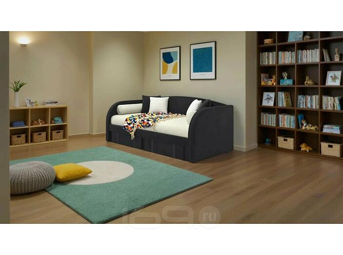 Кровать Elda с матрасом велюр темный без П/М 900x2000, изголовье мягкое