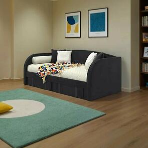 Кровать Elda с матрасом велюр темный без П/М 900x2000, изголовье мягкое