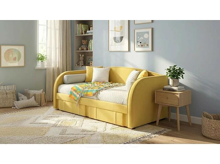 Кровать Elda с матрасом велюр жёлтый без П/М 900x2000, изголовье мягкое