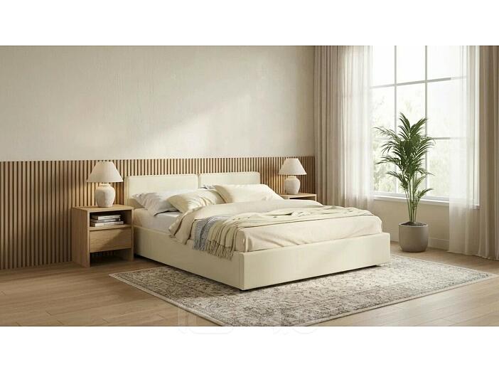 Кровать Erika с матрасом велюр бежевый С П/М 1600x2000, ортопедическое основание, изголовье мягкое