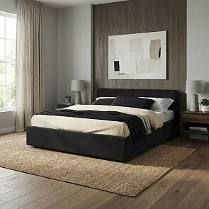 Кровать Erika с матрасом велюр черный С П/М 1600x2000, ортопедическое основание, изголовье мягкое