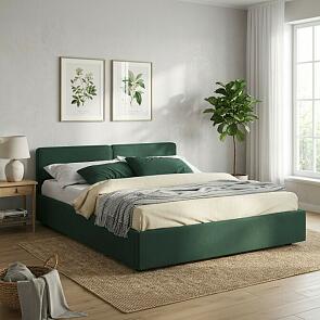 Кровать Erika с матрасом велюр изумруд С П/М 1600x2000, ортопедическое основание, изголовье мягкое