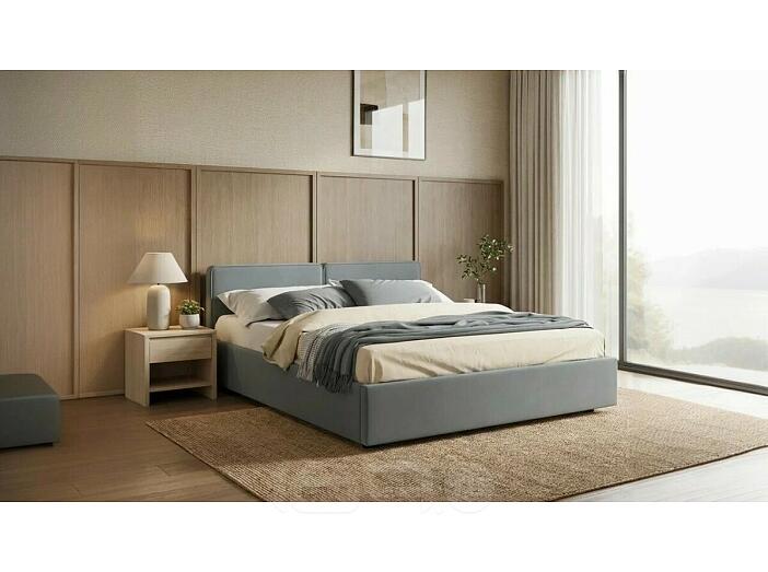 Кровать Erika с матрасом велюр серый С П/М 1600x2000, ортопедическое основание, изголовье мягкое