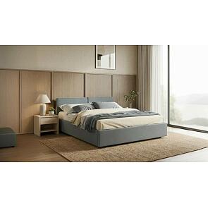 Кровать Erika с матрасом велюр серый С П/М 1600x2000, ортопедическое основание, изголовье мягкое