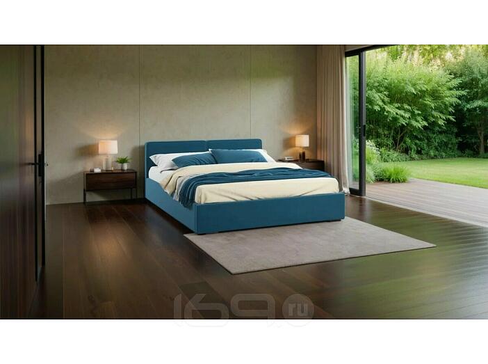 Кровать Erika с матрасом велюр синий С П/М 1600x2000, ортопедическое основание, изголовье мягкое