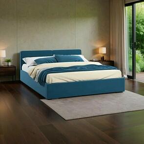 Кровать Erika с матрасом велюр синий С П/М 1600x2000, ортопедическое основание, изголовье мягкое