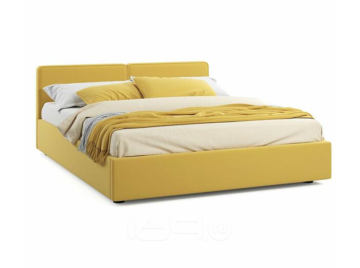 Кровать Erika с матрасом велюр желтый С П/М 1600x2000, ортопедическое основание, изголовье мягкое