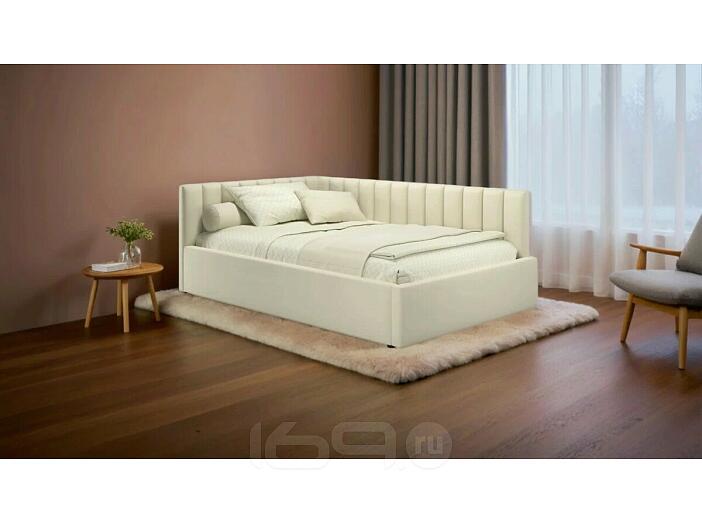 Кровать Milena с матрасом велюр бежевый без П/М 1200x2000, изголовье мягкое