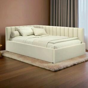 Кровать Milena с матрасом велюр бежевый без П/М 1200x2000, изголовье мягкое