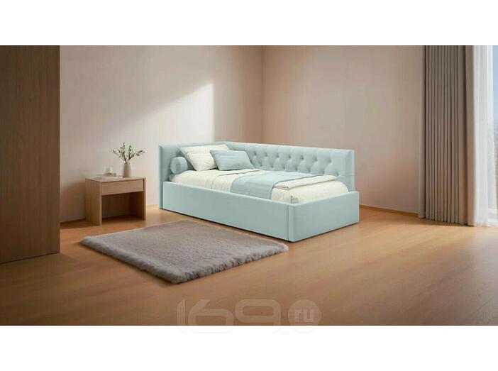 Кровать Milena с матрасом велюр мята пастель без П/М 1200x2000, изголовье мягкое