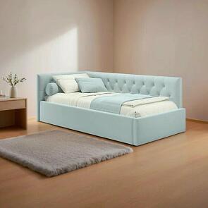 Кровать Milena с матрасом велюр мята пастель без П/М 1200x2000, изголовье мягкое