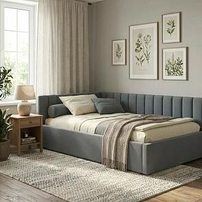 Кровать Milena с матрасом велюр серый без П/М 1200x2000, изголовье мягкое