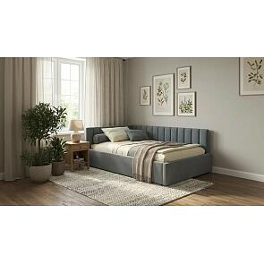 Кровать Milena с матрасом велюр серый без П/М 1200x2000, изголовье мягкое