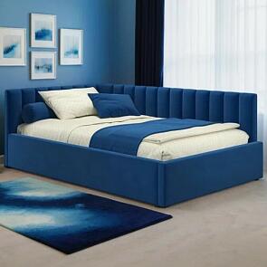 Кровать Milena с матрасом велюр синий без П/М 1200x2000, изголовье мягкое
