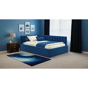 Кровать Milena с матрасом велюр синий без П/М 1200x2000, изголовье мягкое