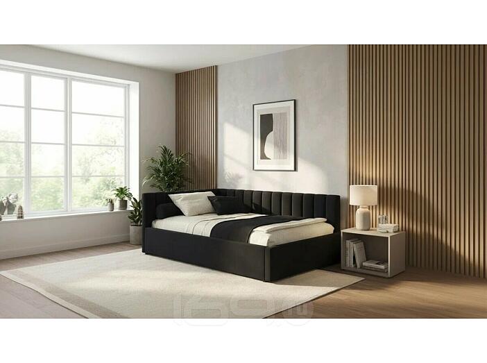 Кровать Milena с матрасом велюр темный без П/М 1200x2000, изголовье мягкое