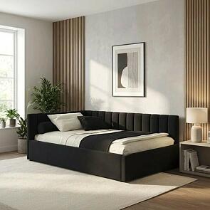 Кровать Milena с матрасом велюр темный без П/М 1200x2000, изголовье мягкое