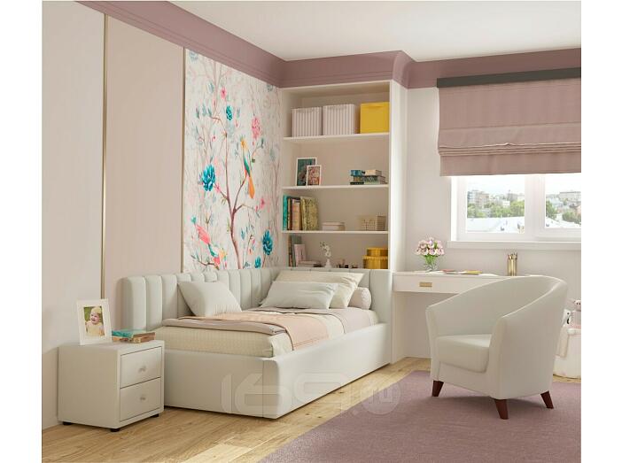 Кровать Milena с матрасом велюр бежевый без П/М 900x2000, изголовье мягкое