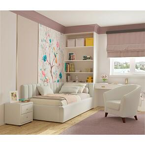 Кровать Milena с матрасом велюр бежевый без П/М 900x2000, изголовье мягкое