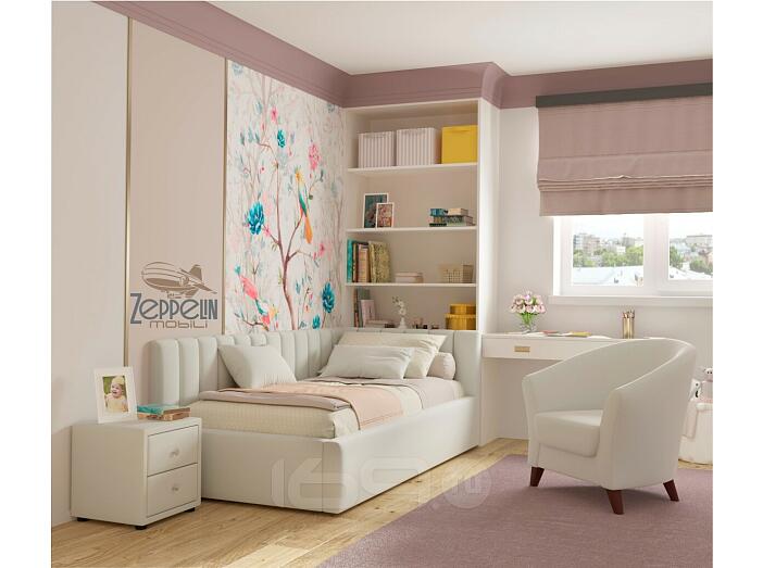 Кровать Milena с матрасом велюр бежевый С П/М 900x2000, ортопедическое основание, изголовье мягкое