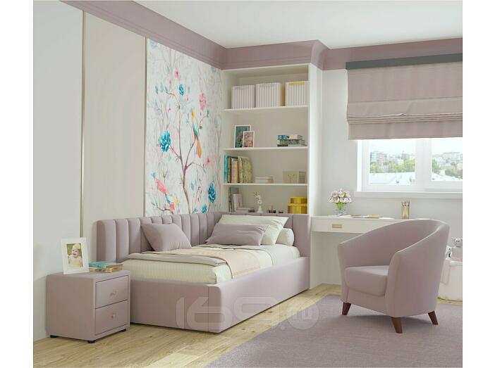 Кровать Milena с матрасом велюр лиловый С П/М 900x2000, ортопедическое основание, изголовье мягкое