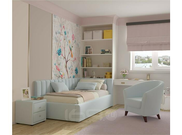 Кровать Milena с матрасом велюр мята пастель без П/М 900x2000, изголовье мягкое