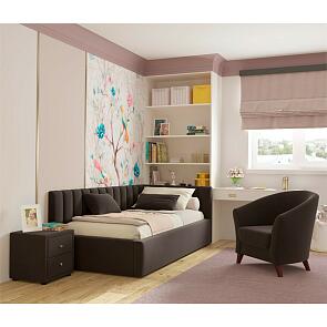 Кровать Milena с матрасом велюр шоколад без П/М 900x2000, изголовье мягкое