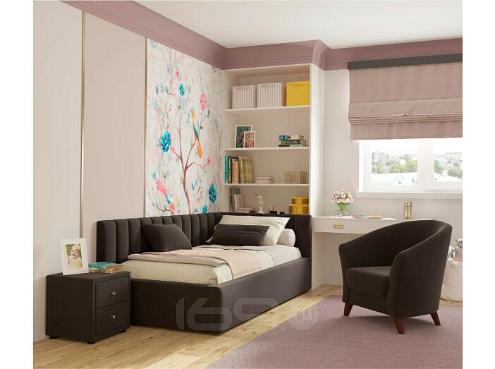 Кровать Milena с матрасом велюр шоколад С П/М 900x2000, ортопедическое основание, изголовье мягкое