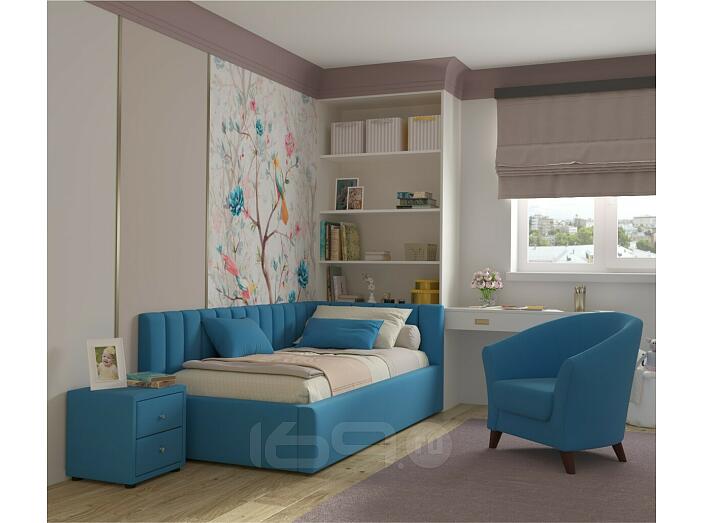 Кровать Milena с матрасом велюр синий С П/М 900x2000, ортопедическое основание, изголовье мягкое