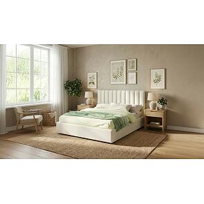 Кровать Olivia с матрасом велюр бежевый без П/М 1400x2000, изголовье мягкое